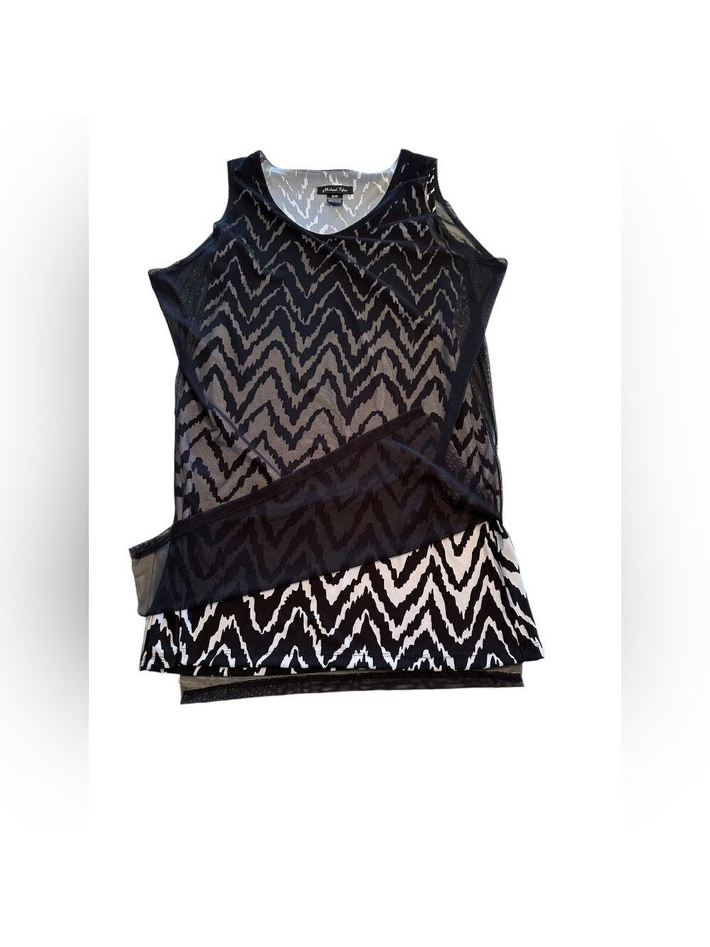 Michael Tyler Chic Tank Top Sheer Overlay Womens Small Black & White Zig Zag